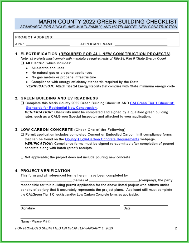 Marin County Residential Checklist