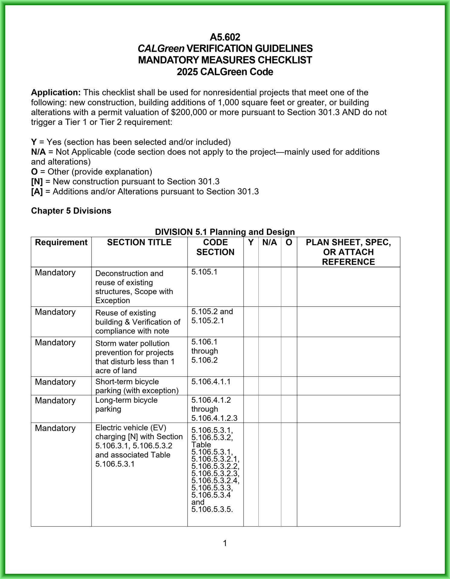 2025 CalGreen Code Checklist, Page 1