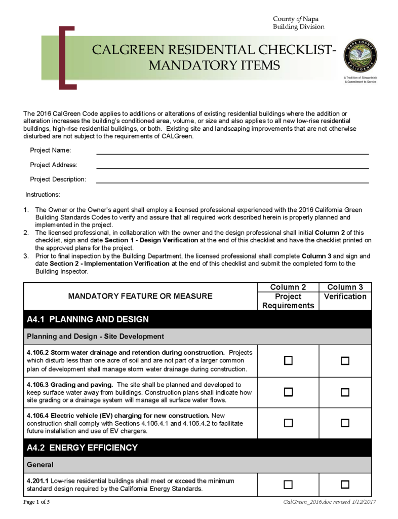 Napa County CalGreen Checklist