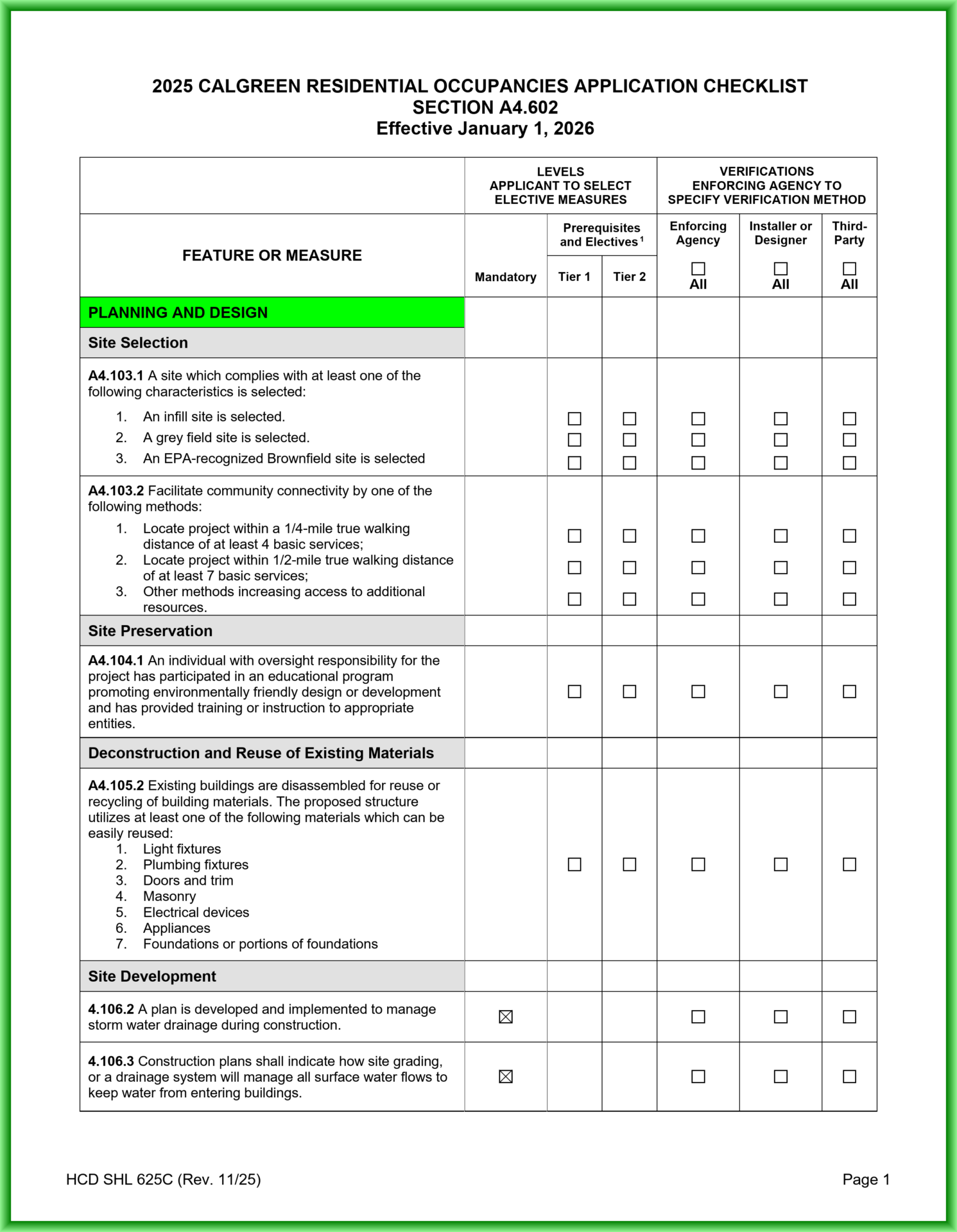 2025 HCD Checklist