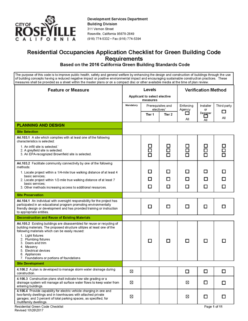 Roseville CalGreen Checklist